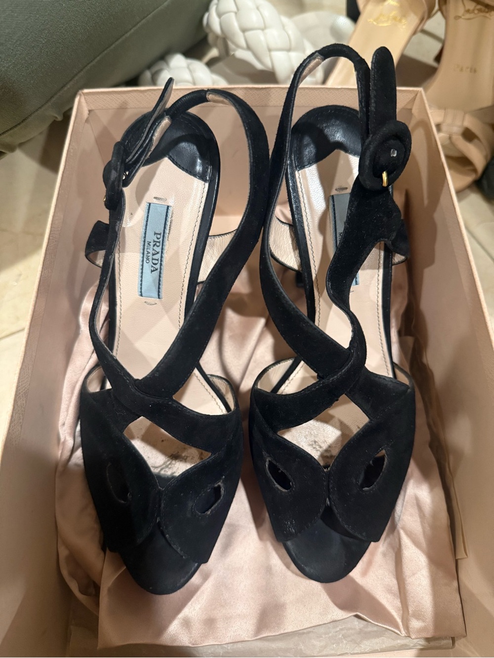 Prada Black Suede Platform Heels